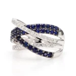 18K Solid Gold Blue Round Sapphire & Lab Grown Diamond 2.10 Carat Cocktail Ring - Image 2