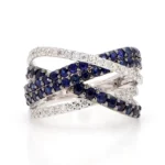 18K Solid Gold Blue Round Sapphire & Lab Grown Diamond 2.10 Carat Cocktail Ring - Image 3