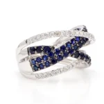 18K Solid Gold Blue Round Sapphire & Lab Grown Diamond 2.10 Carat Cocktail Ring - Image 4
