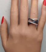 18K Solid Gold Blue Round Sapphire & Lab Grown Diamond 2.10 Carat Cocktail Ring - Image 5