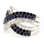 18K Solid Gold Blue Round Sapphire & Lab Grown Diamond 2.42 Carat Cocktail Ring - Image 2