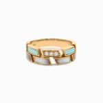 18K Solid Rose Gold Turquoise & Lab Grown Diamond 0.09 Carat Wedding Band