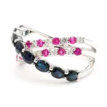 18K Solid Gold Oval Sapphire, Ruby & Lab Grown Diamond 2.84 Carat Cocktail Band - Image 2