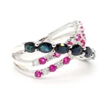 18K Solid Gold Oval Sapphire, Ruby & Lab Grown Diamond 2.84 Carat Cocktail Band - Image 4