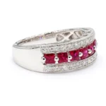 18K Solid Gold Red Princess Ruby & Lab Grown Diamond 0.96 Carat Cocktail Band - Image 4