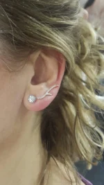 18K Solid Gold Natural Diamond Thorn Tribal Stud Earrings - Image 3