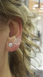 18K Solid Gold Natural Diamond Thorn Tribal Stud Earrings - Image 6