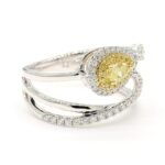 18K Solid Gold Pear Lab Grown Yellow Diamond 0.75 Carat Cocktail Ring - Image 4