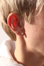 18K Solid Gold Lab Grown Diamond Trio Bezel Piercing | Screw Back Stud for Tragus & Cartilage - Image 6