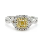18K Solid Gold Cushion Natural Yellow Diamond 0.69 Carat Cocktail Ring