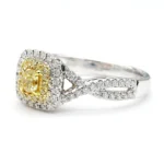 18K Solid Gold Cushion Natural Yellow Diamond 0.69 Carat Cocktail Ring - Image 2