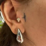 18K Solid Gold Marquise Natural Diamond Bezel Piercing | Tragus & Helix Earring - Image 3