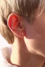 18K Solid Gold Lab Grown Diamond Solitaire Square Piercing – Prong Set Stud Earring - Image 8