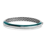 18K Solid Gold Natural Diamond and Malachite Enamel Bangle Bracelet - Image 2