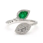 18K Solid Gold Pear Emerald & Lab Grown Diamond 0.77 Carat Cocktail Ring - Image 3