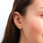 18K Solid Gold Princess Cut Natural Diamond Cartilage Stud - Image 2