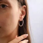 18K Solid Gold & Lab Grown Diamond Dainty Lightweight Huggie Hoop Earrings - Image 2