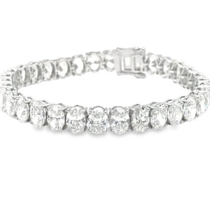 18K Solid Gold 7.00ct Natural Diamond Oval Cut Tennis Bracelet