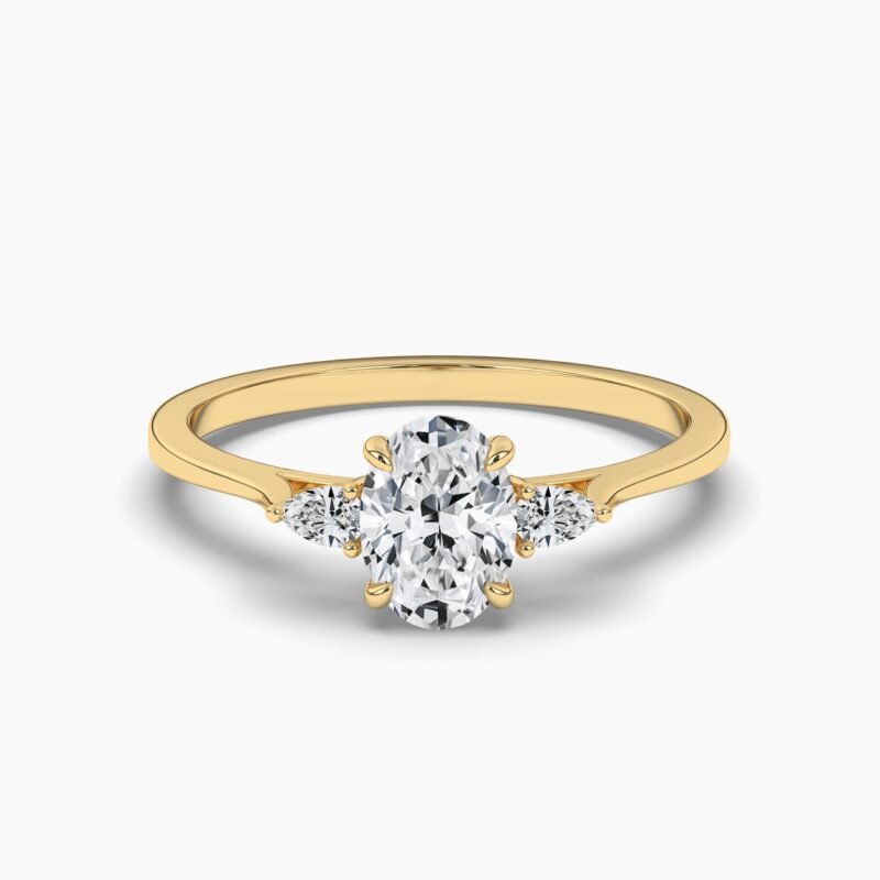 18K Solid Gold 1ct Natural Diamond Three Stone Engagement Ring