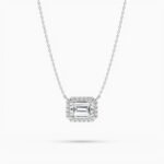 18K Solid Gold Lab Grown Diamond Emerald Cut Halo Necklace – Minimalist Gift for Women - Image 3