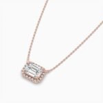 18K Solid Gold Lab Grown Diamond Emerald Cut Halo Necklace – Minimalist Gift for Women - Image 4