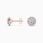 18K Solid Gold Lab Grown Diamond Round Cut Halo Stud Earrings - Image 6