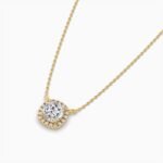 18k Solid Gold Halo Set Natural Diamond Minimalist Necklace - Image 6