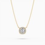 18k Solid Gold Halo Set Natural Diamond Minimalist Necklace