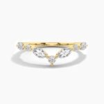 18K Solid Gold Natural Diamond Curved Wedding Band – Matching Stackable Promise Ring for Women