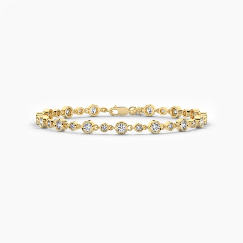18K Solid Gold Natural Diamond Round Cut Tennis Bracelet – Delicate Stacking Wedding Gift