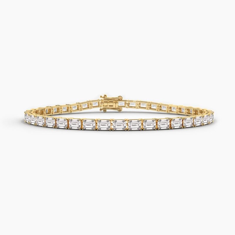 18K Solid Gold Natural Diamond Emerald Cut Tennis Bracelet – Elegant Bridal Jewelry for Women