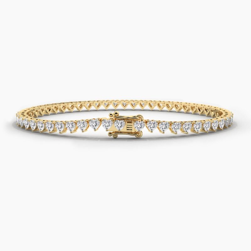 18K Solid Gold Natural Diamond Heart Cut Tennis Bracelet – Perfect Wedding or Christmas Gift