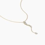 18K Solid Gold Natural Diamond Cushion & Round Lariat Necklace - Image 5