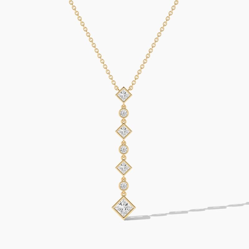 18k Solid Gold Classic Natural Diamond Lariat Necklace