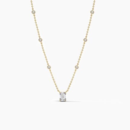 18K Solid Gold Natural Diamond By the Yard Emerald Cut Necklace
