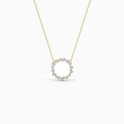 18K Solid Gold Natural Diamond Multi-Shape Cluster Necklace – Open Circle Bridal Pendant for Women