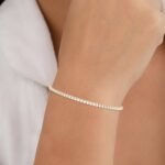 18k Solid Gold 2.00mm Natural Diamond Tennis Bracelet | Stackable Bracelet - Image 2