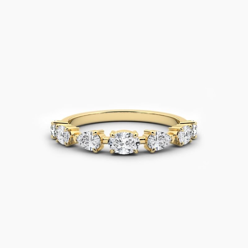 18K Solid Gold Natural Diamond Oval & Pear Cut Wedding Band – Stackable Anniversary Ring for Women