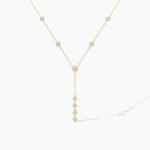18k Solid Gold Natural Diamond Princess Cut Lariat Station Necklace | Statement Necklace - Image 2