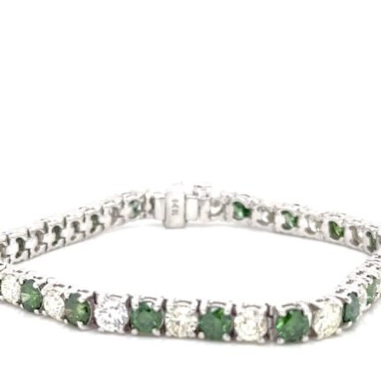 18K Solid Gold 12.00 CTW Natural & Green Diamond Tennis Bracelet
