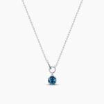 18k Solid Gold 1.00ct Round Blue-green Sapphire & Natural Diamond Necklaces For Women - Image 3