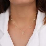 18k Solid Gold Lab Grown Diamond Cross Station Necklace - Image 6