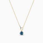 18k Solid Gold 1.00ct Round Blue-green Sapphire & Natural Diamond Necklaces For Women