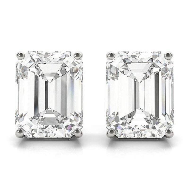 18K Solid Gold 1.00 CTW Natural Diamond Emerald Cut Stud Earrings