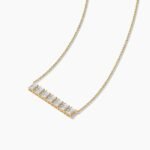 18k Solid Gold Emerald & Round Cut Natural Diamond Bar Necklace - Image 4