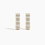 18k Solid Gold Emerald and Round Cut Natural Diamond Hoop Earrings - Image 4