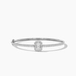 18k Solid Gold Halo Natural Diamond Bangle Bracelet - Image 3
