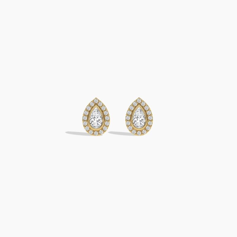 18k Solid Gold Bezel Set Natural Diamond Stud Earrings For Women