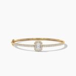 18k Solid Gold Halo Natural Diamond Bangle Bracelet