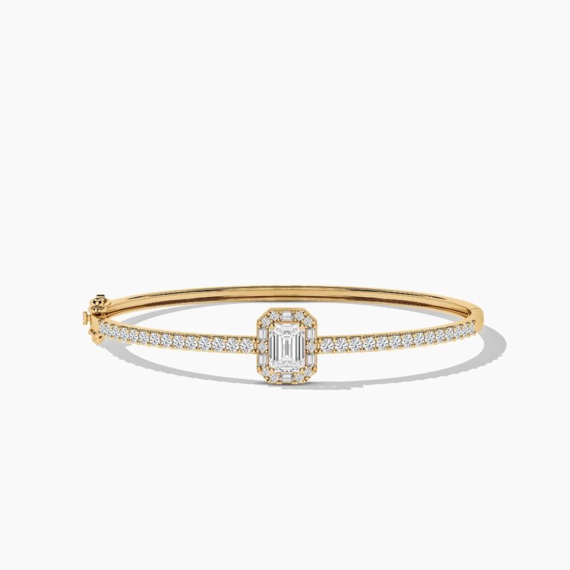 18k Solid Gold Halo Natural Diamond Bangle Bracelet